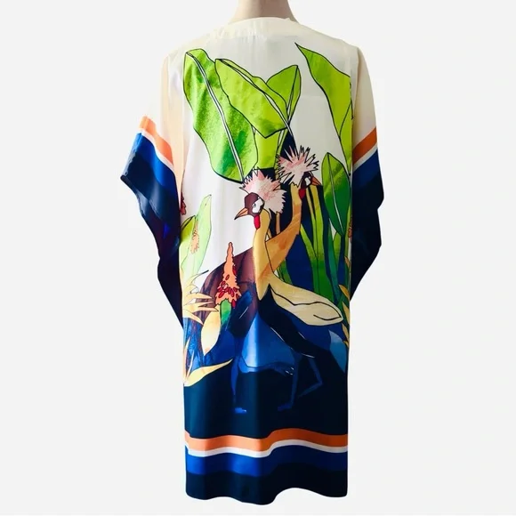 Chicos Crowned Crane Kimono Size L/XL  Buttercream Tropical Coverup Beach Resort - Picture 3 of 8